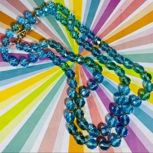 Vintage Two Strand Aqua Austria Crystal Beaded Ne… - image 1